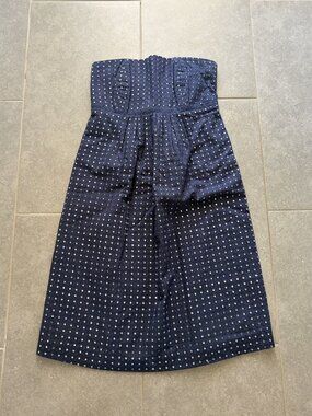 EUC Lilly Pulitzer Women's Empire Waist Eyelet Strapless Dress, Navy, Size 0